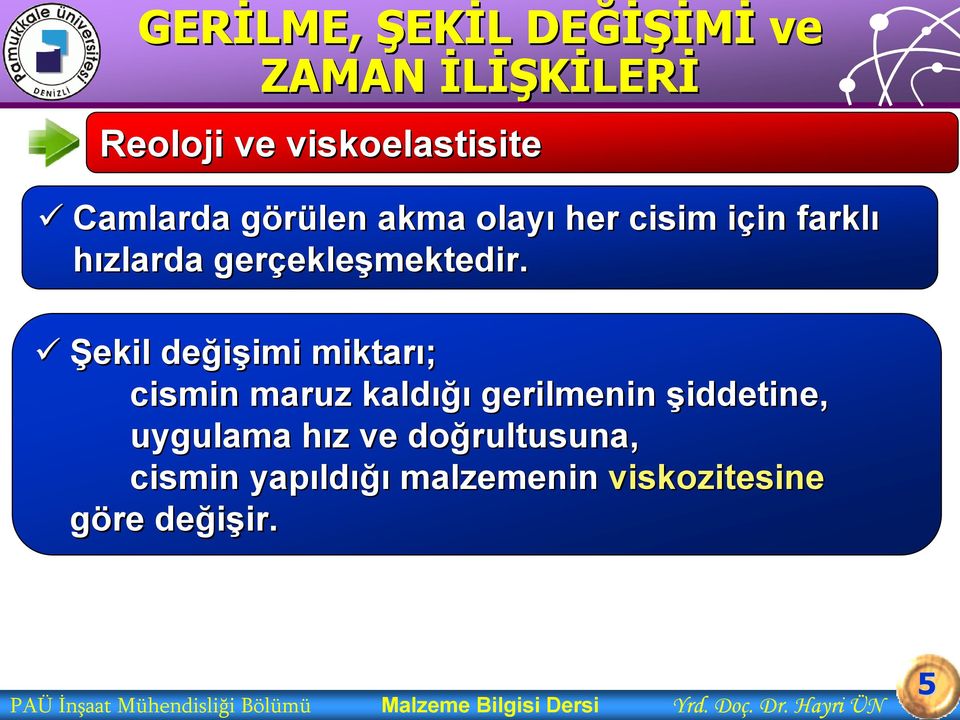 Şekil değişimi imi miktarı; cismin maruz kaldığı gerilmenin şiddetine, uygulama hız h z ve