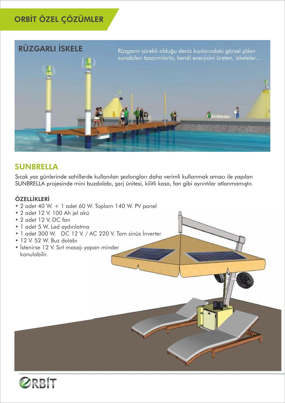 ünitesi, kilitli kasa, fan gibi ayrıntılar atlanmamıştır. ÖZELLİKLERİ 2 adet 40 W. + 1 adet 60 W. Toplam 140 W. PV panel 2 adet 12 V.