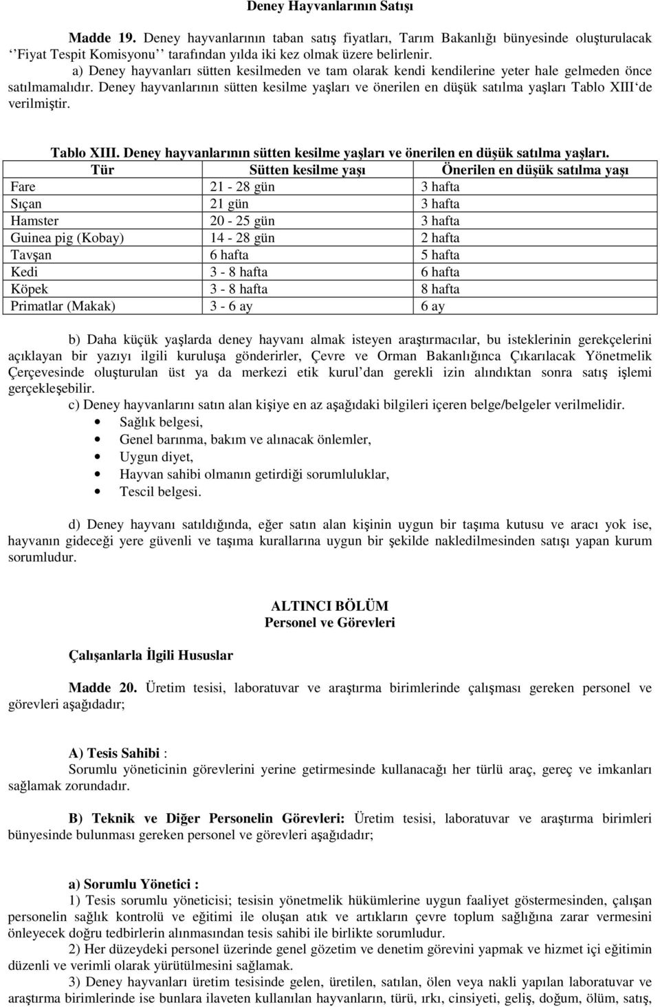 Deney hayvanlarının sütten kesilme yaşları ve önerilen en düşük satılma yaşları Tablo XIII de verilmiştir. Tablo XIII. Deney hayvanlarının sütten kesilme yaşları ve önerilen en düşük satılma yaşları.