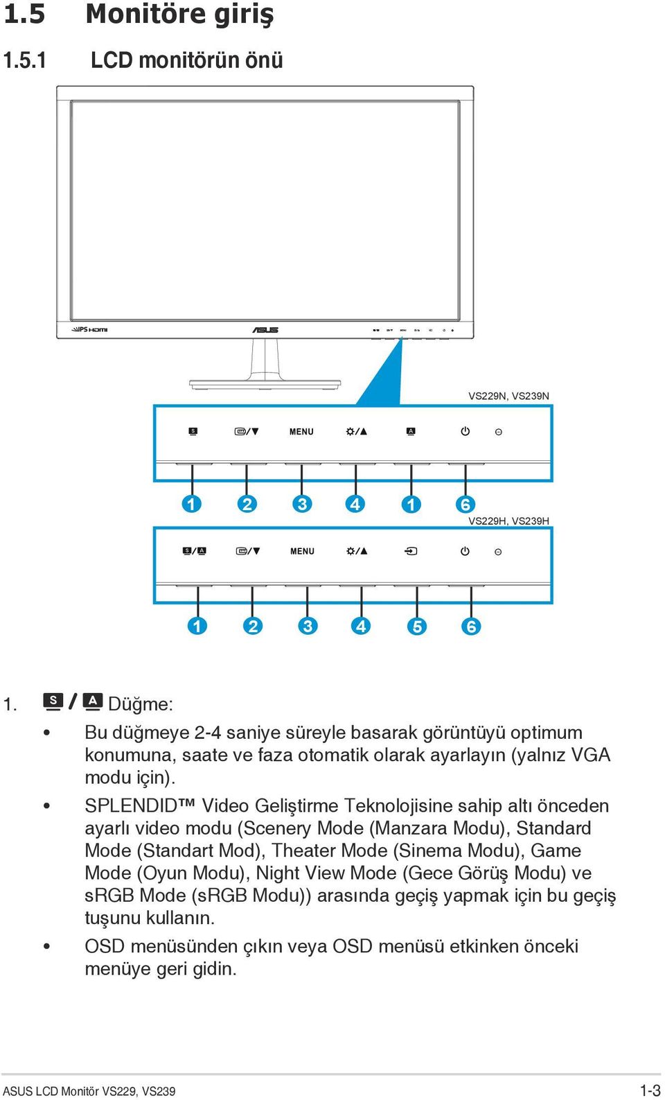 SPLENDID Video Geliştirme Teknolojisine sahip altı önceden ayarlı video modu (Scenery Mode (Manzara Modu), Standard Mode (Standart Mod), Theater Mode (Sinema