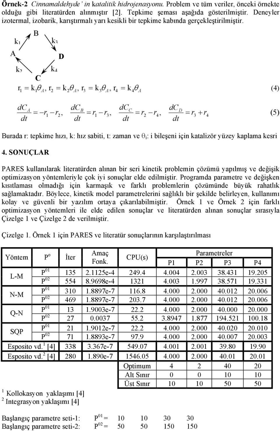 B A C r = = θ () θ A, r = θ A, r = θ A, r A B C D r r = r r, = r r, = r + A =, r (5) Burada r: tepime hızı, : hız sabiti, t: zaman ve θ i : i bileşeni için atalizör yüzey aplama esri.