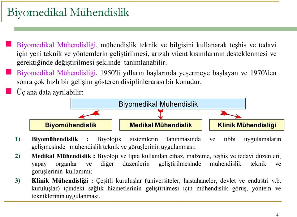 Biyomedikal Mühendisliği, 1950'li yılların başlarında yeşermeye başlayan ve 1970'den sonra çok hızlı bir gelişim gösteren disiplinlerarası bir konudur.