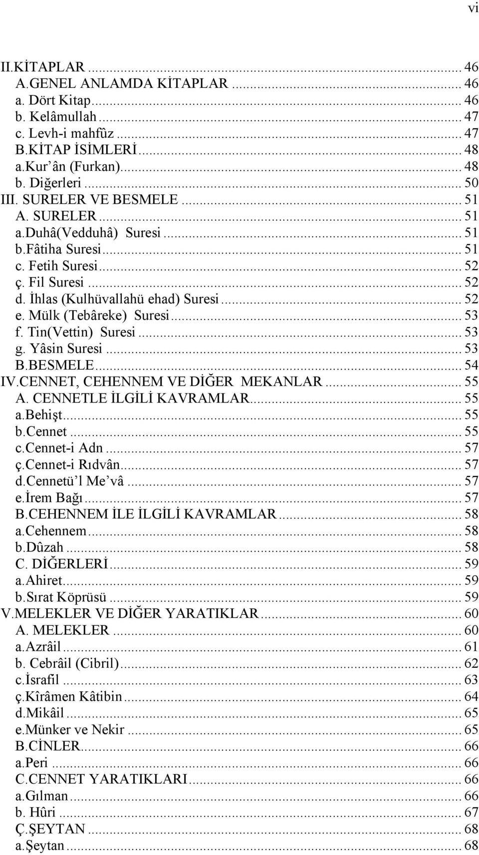 Mülk (Tebâreke) Suresi... 53 f. Tin(Vettin) Suresi... 53 g. Yâsin Suresi... 53 B.BESMELE... 54 IV.CENNET, CEHENNEM VE DİĞER MEKANLAR... 55 A. CENNETLE İLGİLİ KAVRAMLAR... 55 a.behişt... 55 b.cennet.