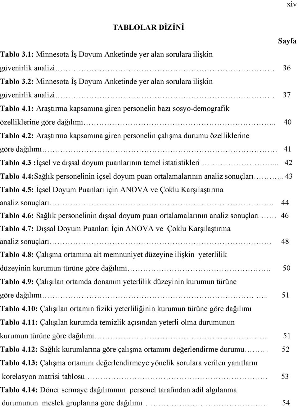 2: Araştırma kapsamına giren personelin çalışma durumu özelliklerine göre dağılımı 41 Tablo 4.3 :İçsel ve dışsal doyum puanlarının temel istatistikleri... 42 Tablo 4.