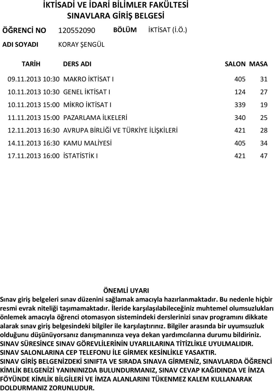 11.2013 15:00 PAZARLAMA İLKELERİ 340 25 12.11.2013 16:30 AVRUPA BİRLİĞİ VE TÜRKİYE İLİŞKİLERİ 421 28 14.