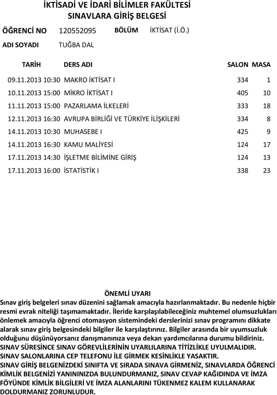 11.2013 10:30 MUHASEBE I 425 9 14.11.2013 16:30 KAMU MALİYESİ 124 17 17.11.2013 14:30 İŞLETME BİLİMİNE GİRİŞ 124 13 17.