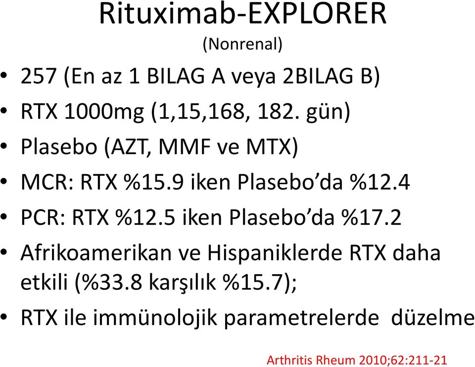 4 PCR: RTX %12.5 iken Plasebo da %17.