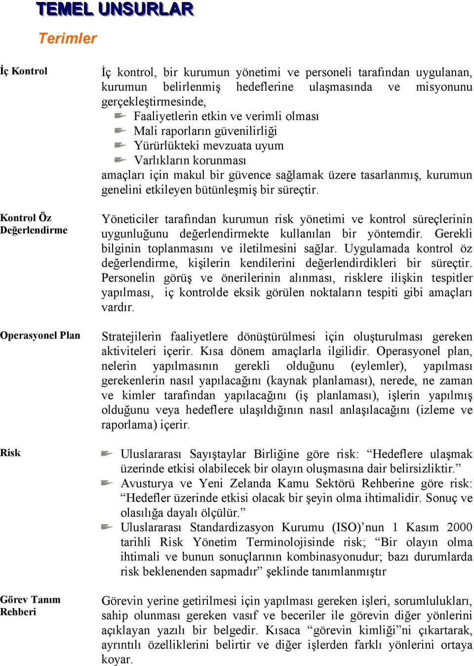 güvence sağlamak üzere tasarlanmış, kurumun genelini etkileyen bütünleşmiş bir süreçtir.