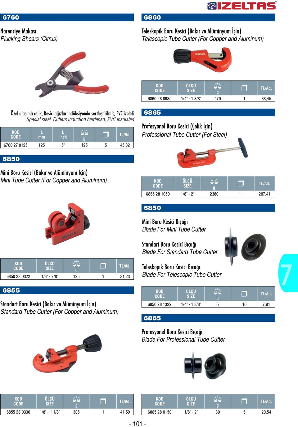 660 2 0125 125 5" 125 5 45,82 6865 Profesyonel Boru Kesici (Çelik İçin) Professional Tube Cutter (For Steel) 6850 Mini Boru Kesici (Bakır ve Alüminyum İçin) Mini Tube Cutter (For Copper and Aluminum)