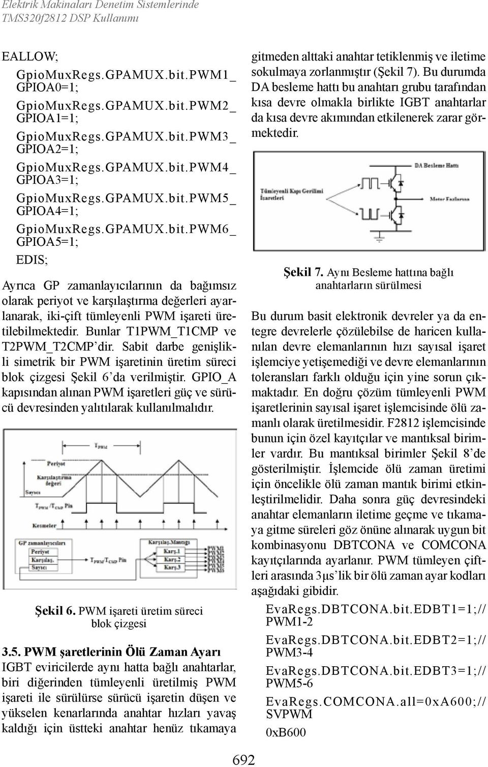 Bunlar T1PWM_T1CMP ve T2PWM_T2CMP dir. Sabit darbe genişlikli simetrik bir PWM işaretinin üretim süreci blok çizgesi Şekil 6 da verilmiştir.