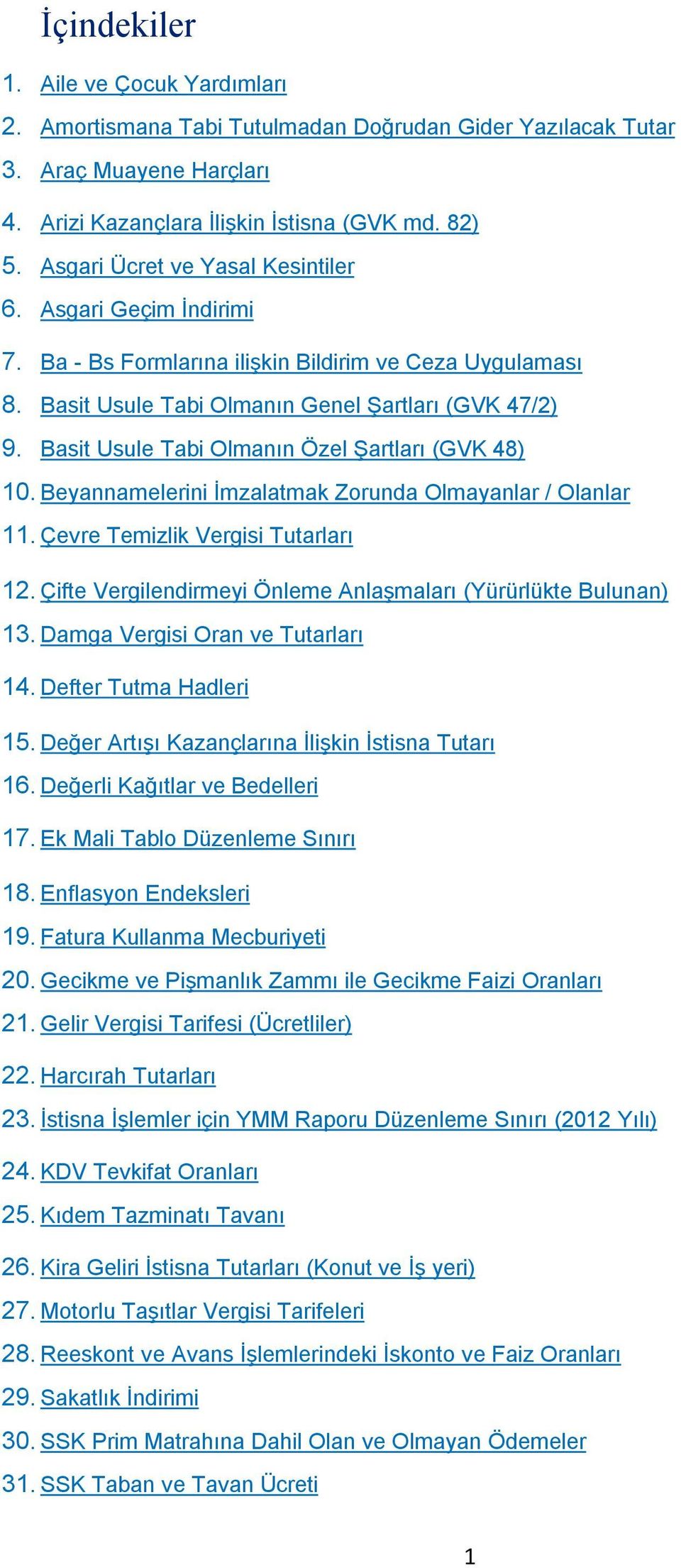 Basit Usule Tabi Olmanın Özel Şartları (GVK 48) 10. Beyannamelerini İmzalatmak Zorunda Olmayanlar / Olanlar 11. Çevre Temizlik Vergisi Tutarları 12.