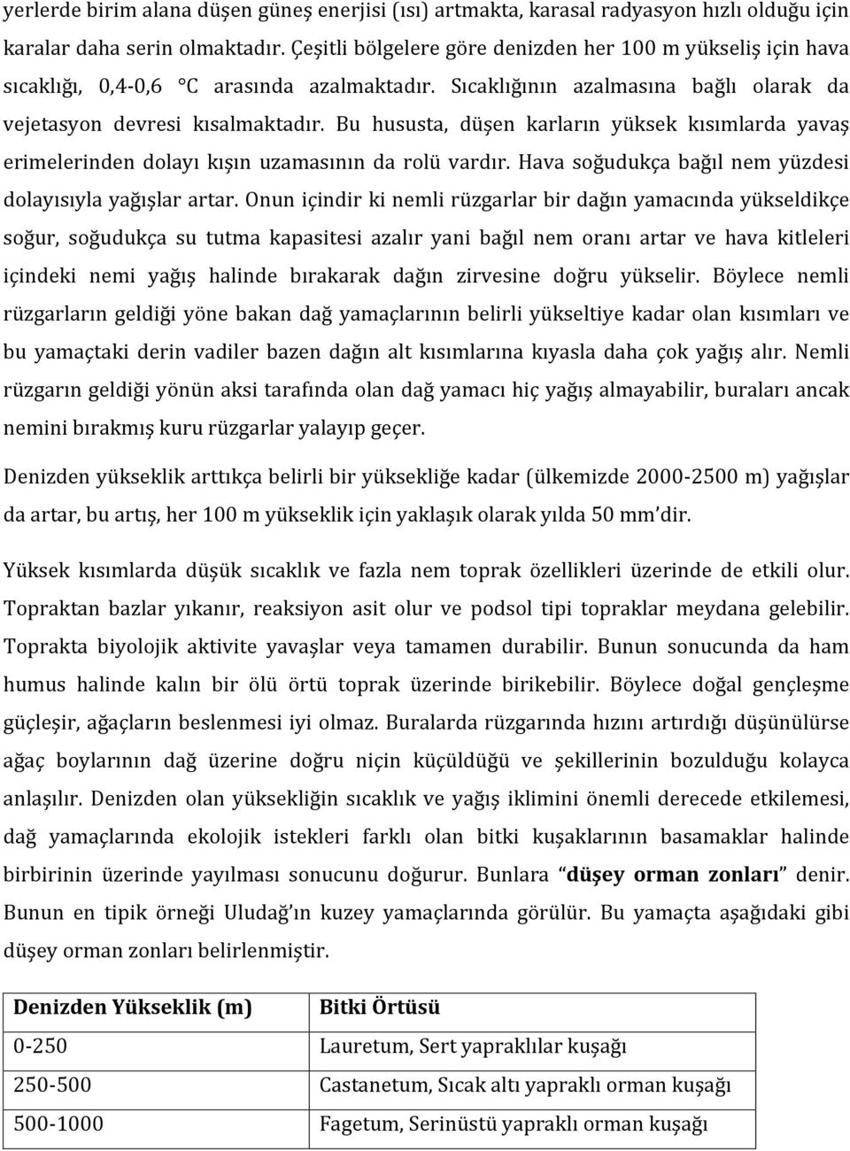 Bu hususta, düşen karların yüksek kısımlarda yavaş erimelerinden dolayı kışın uzamasının da rolü vardır. Hava soğudukça bağıl nem yüzdesi dolayısıyla yağışlar artar.