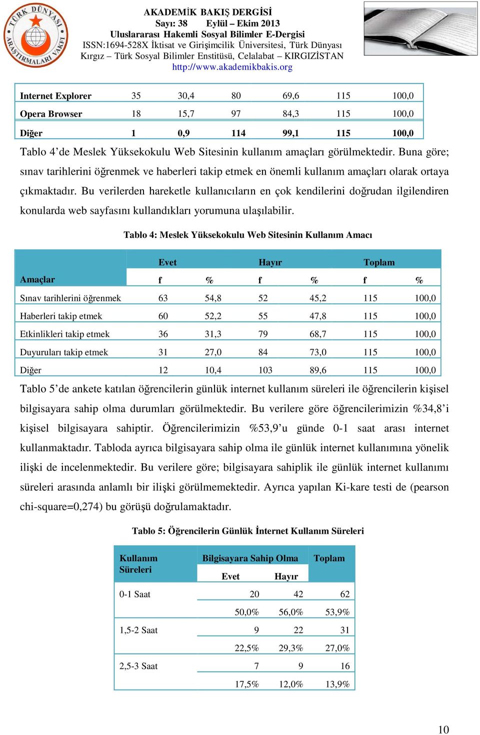 Bu verilerden hareketle kullanıcıların en çok kendilerini doğrudan ilgilendiren konularda web sayfasını kullandıkları yorumuna ulaşılabilir.