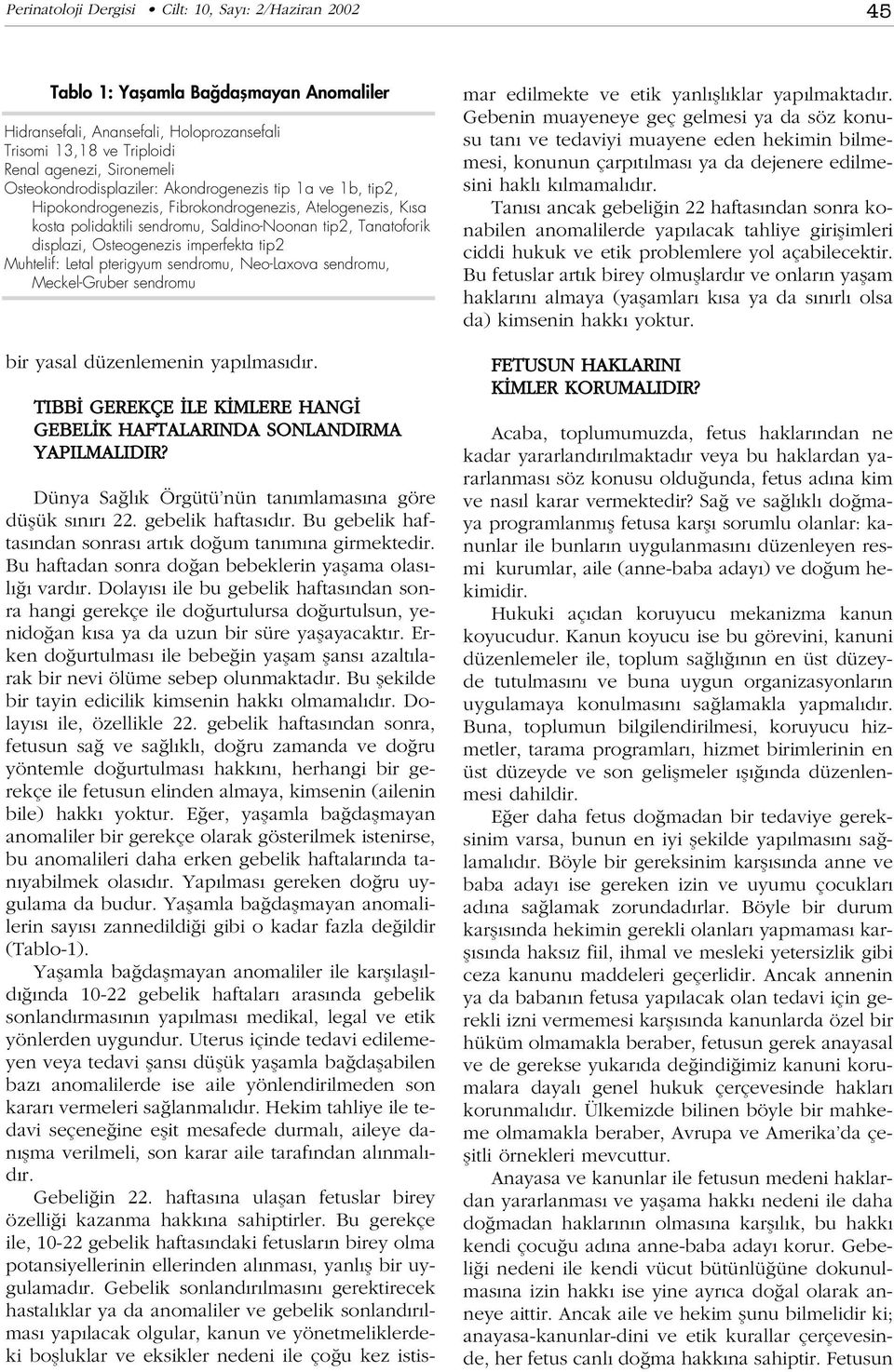 Osteogenezis imperfekta tip2 Muhtelif: Letal pterigyum sendromu, Neo-Laxova sendromu, Meckel-Gruber sendromu bir yasal düzenlemenin yap lmas d r.