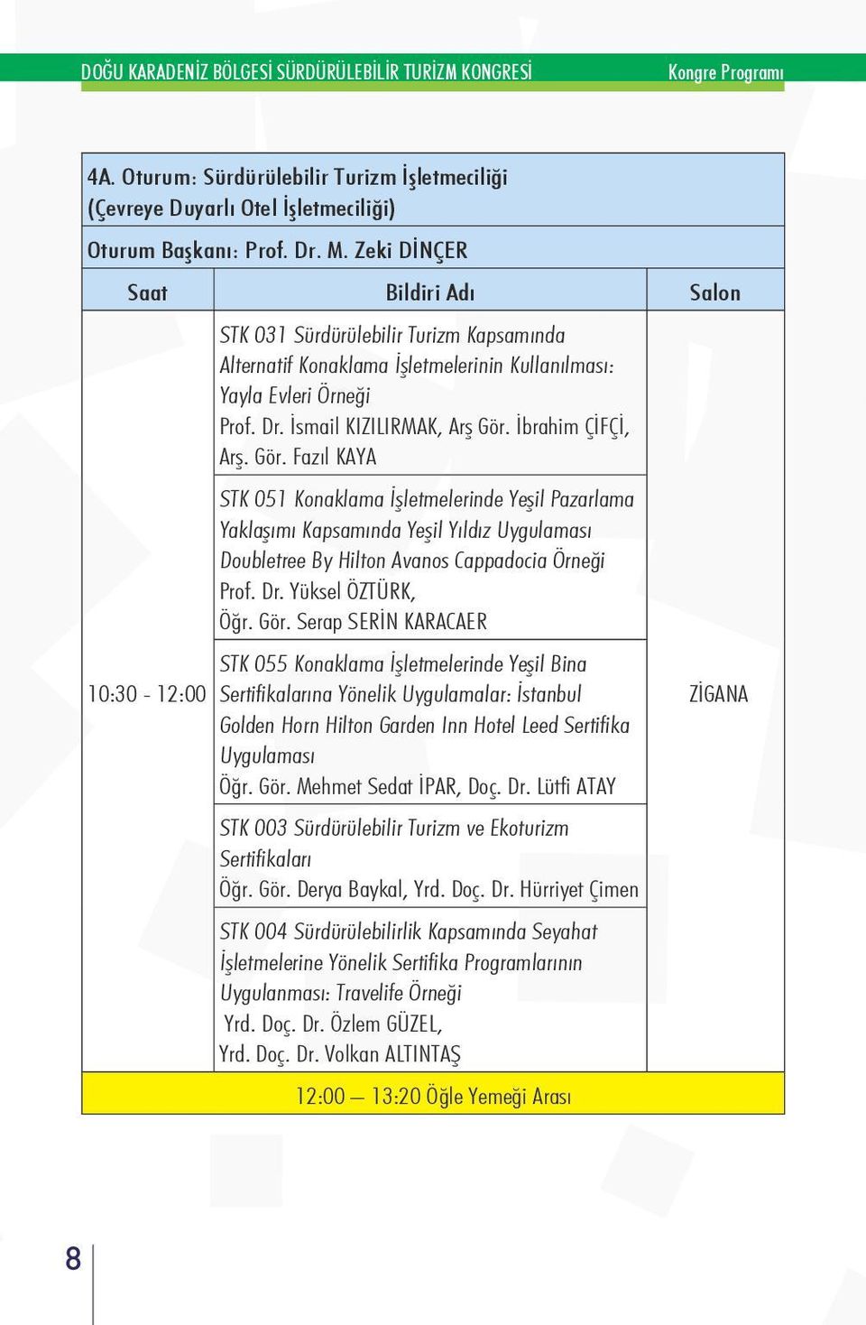 İbrahim ÇİFÇİ, Arş. Gör. Fazıl KAYA STK 051 Konaklama İşletmelerinde Yeşil Pazarlama Yaklaşımı Kapsamında Yeşil Yıldız Uygulaması Doubletree By Hilton Avanos Cappadocia Örneği Prof. Dr.