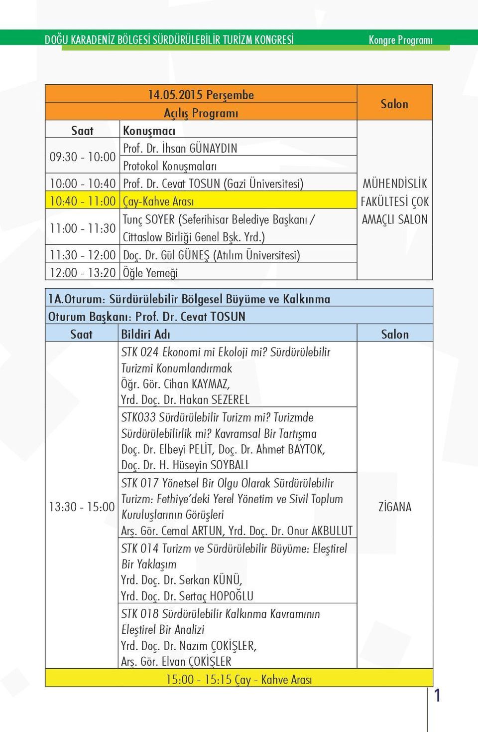 Cevat TOSUN (Gazi Üniversitesi) 10:40-11:00 Çay-Kahve Arası Tunç SOYER (Seferihisar Belediye Başkanı / 11:00-11:30 Cittaslow Birliği Genel Bşk. Yrd.) 11:30-12:00 Doç. Dr.