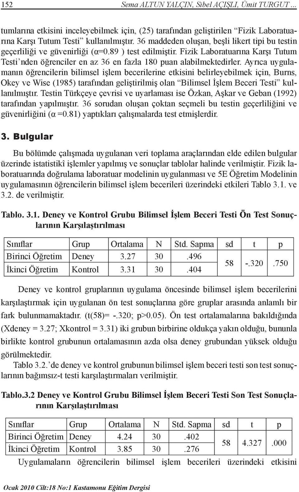 Fizik Laboratuarına Karşı Tutum Testi nden öğrenciler en az 36 en fazla 180 puan alabilmektedirler.