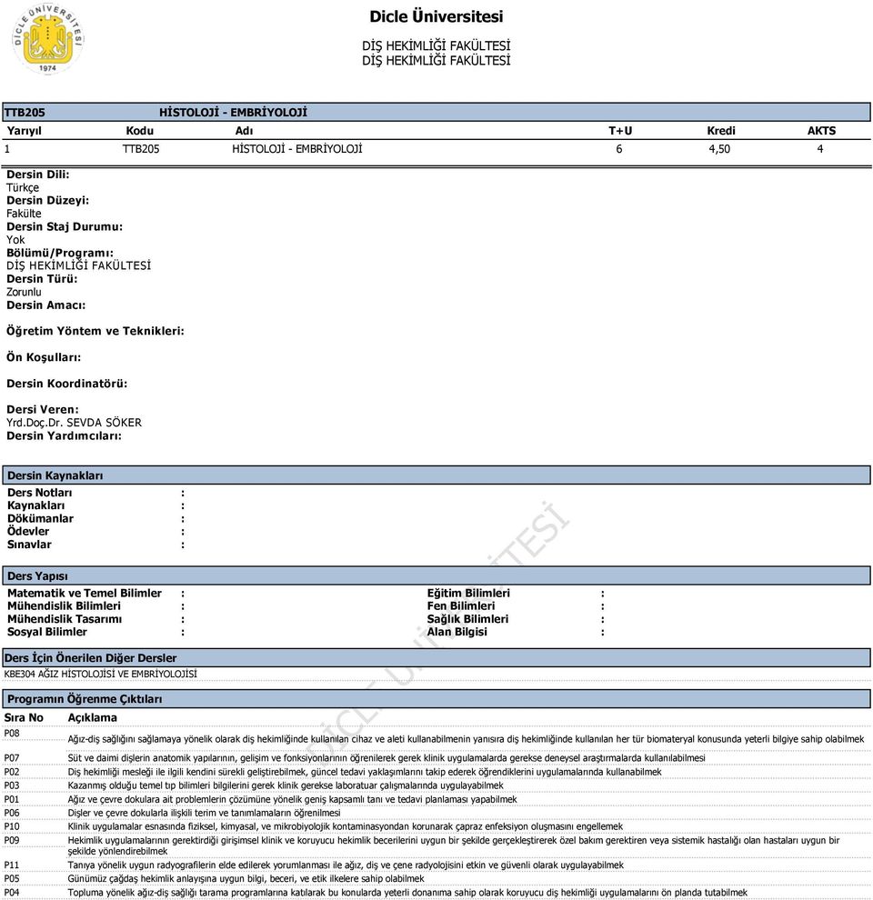 SEVDA SÖKER Dersin Yardımcıları HİSTOLOJİ - EMBRİYOLOJİ Yarıyıl Kodu Adı T+U 1 TTB205 HİSTOLOJİ - EMBRİYOLOJİ Kredi AKTS 6 4,50 4 Dersin Kaynakları Ders Notları Kaynakları Dökümanlar Ödevler Sınavlar