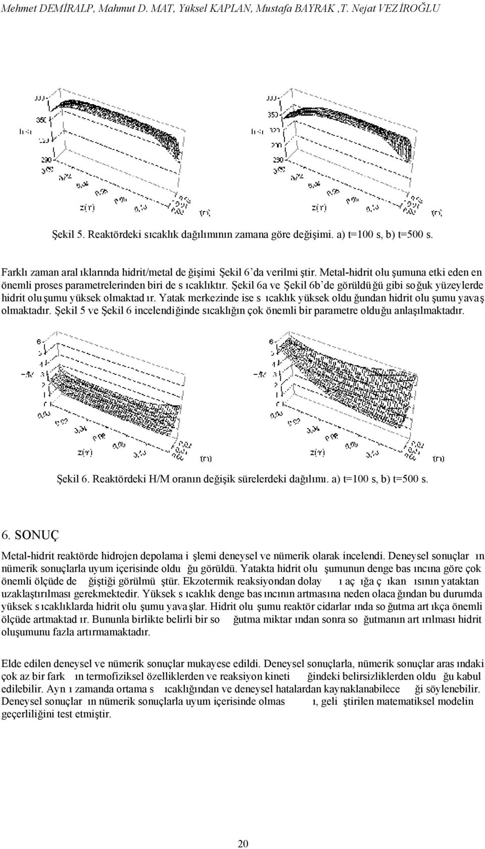 Şekil 6a ve Şekil 6b de örüldüğü ibi soğuk yüzeylerde hidrit olu şumu yüksek olmaktad ır. Yatak merkezinde ise s ıcaklık yüksek oldu ğundan hidrit olu şumu yavaş olmaktadır.