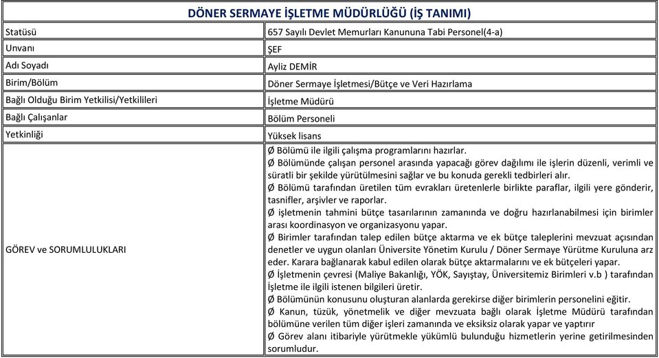 Ø Bölümü tarafından üretilen tüm evrakları üretenlerle birlikte paraflar, ilgili yere gönderir, tasnifler, arşivler ve raporlar.