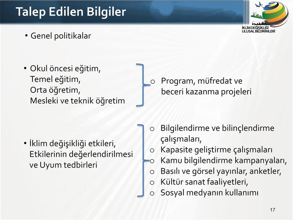 tedbirleri o Bilgilendirme ve bilinçlendirme çalışmaları, o Kapasite geliştirme çalışmaları o Kamu bilgilendirme