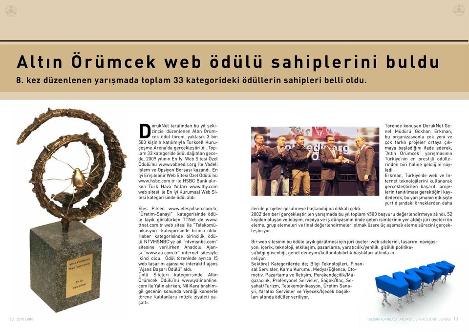 Toplam 33 kategoride ödül dağıtılan gecede, 2009 yılının En İyi Web Sitesi Özel Ödülü nü www.vobnedir.org ile Vadeli İşlem ve Opsiyon Borsası kazandı. En İyi Erişilebilir Web Sitesi Özel Ödülü nü www.