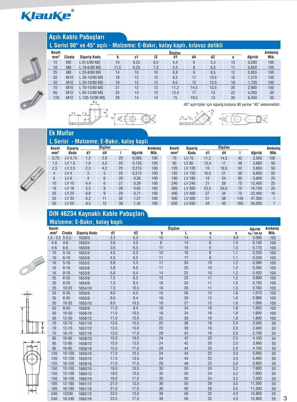 L 95/90 MS 5 3 3 3,4 7 3 4, 0 M L 0/90 MS 8 4 4 5 9,5 3,4 45 aç l tipler için siparifl koduna 90 yerine 45 eklenmelidir.