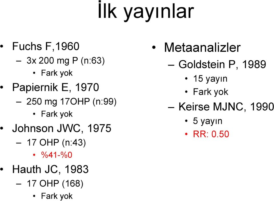 (n:43) %41-%0 Hauth JC, 1983 17 OHP (168) Fark yok Metaanalizler