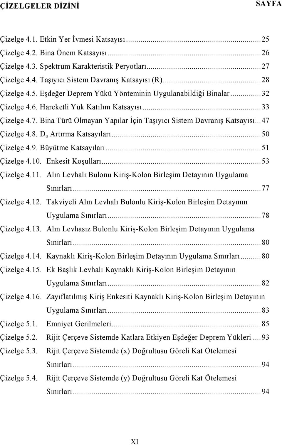 Bina Türü Olmayan Yapılar İçin Taşıyıcı Sistem Davranış Katsayısı... 47 Çizelge 4.8. D a Artırma Katsayıları... 50 Çizelge 4.9. Büyütme Katsayıları... 51 Çizelge 4.10. Enkesit Koşulları... 53 Çizelge 4.