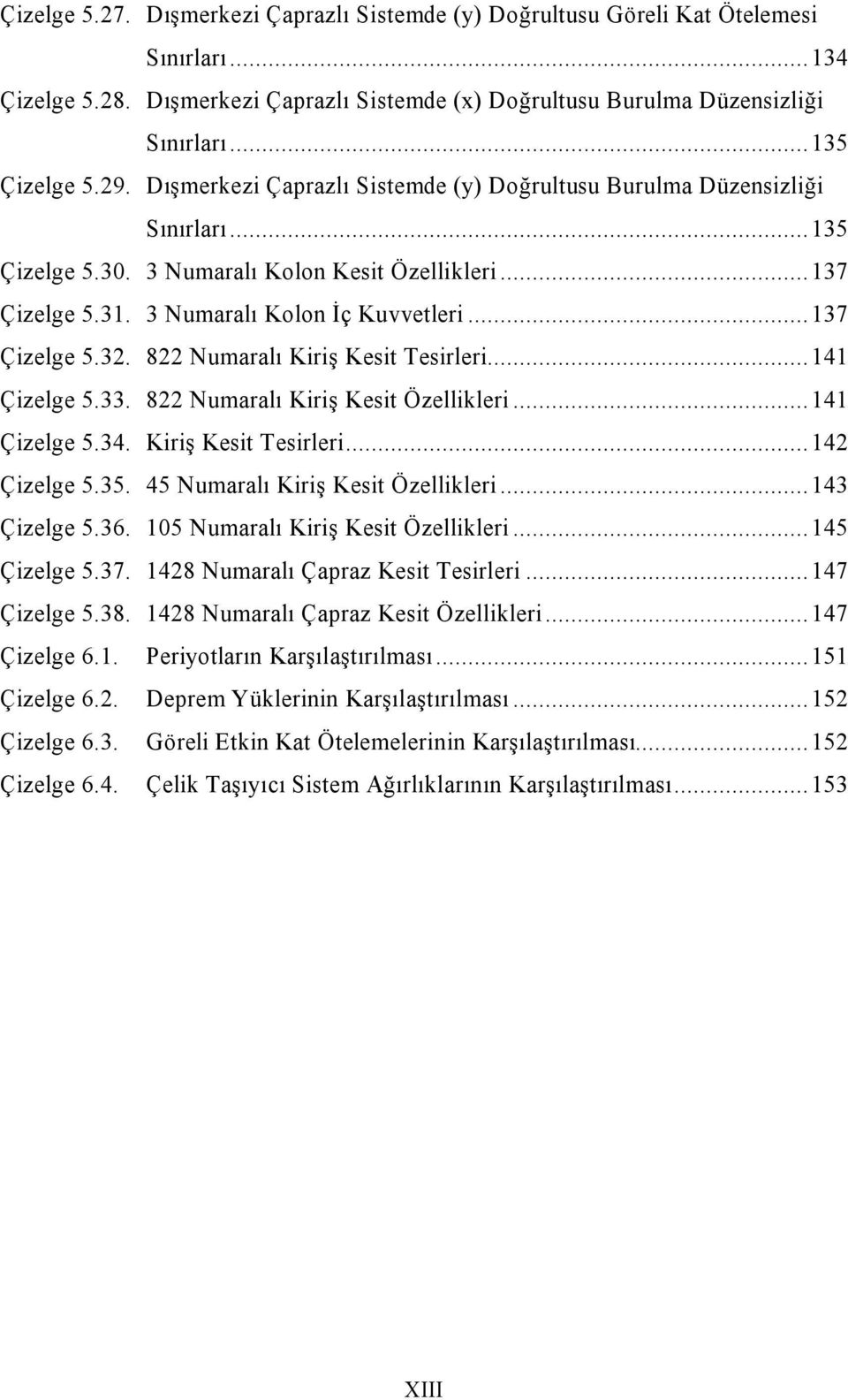 .. 137 Çizelge 5.32. 822 Numaralı Kiriş Kesit Tesirleri... 141 Çizelge 5.33. 822 Numaralı Kiriş Kesit Özellikleri... 141 Çizelge 5.34. Kiriş Kesit Tesirleri... 142 Çizelge 5.35.