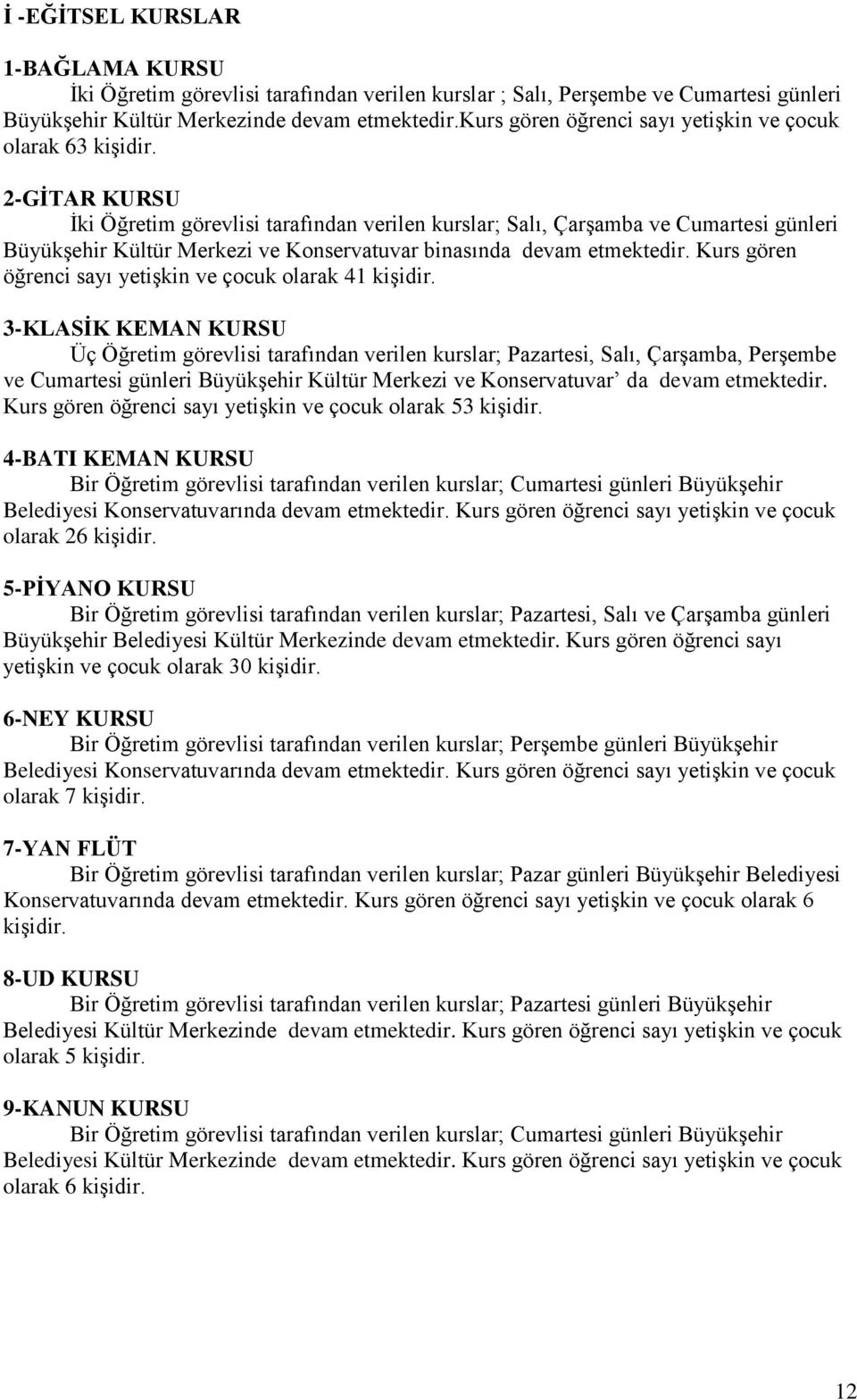 2-GĠTAR KURSU Ġki Öğretim görevlisi tarafından verilen kurslar; Salı, ÇarĢamba ve Cumartesi günleri BüyükĢehir Kültür Merkezi ve Konservatuvar binasında devam etmektedir.