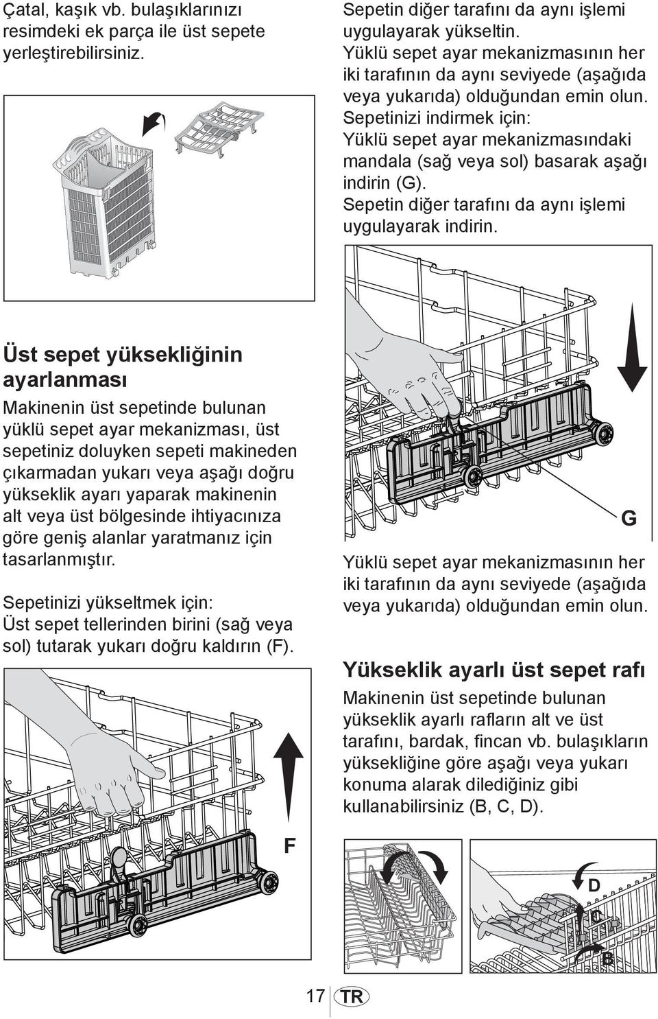 bulaşıklarınızı resimdeki ek parça ile üst sepete yerleştirebilirsiniz.