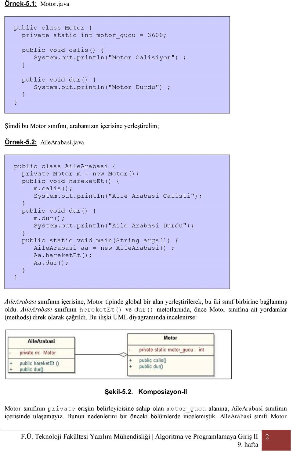 java () public class AileArabasi { private Motor m = new Motor(); public void hareketet() { m.calis(); System.out.