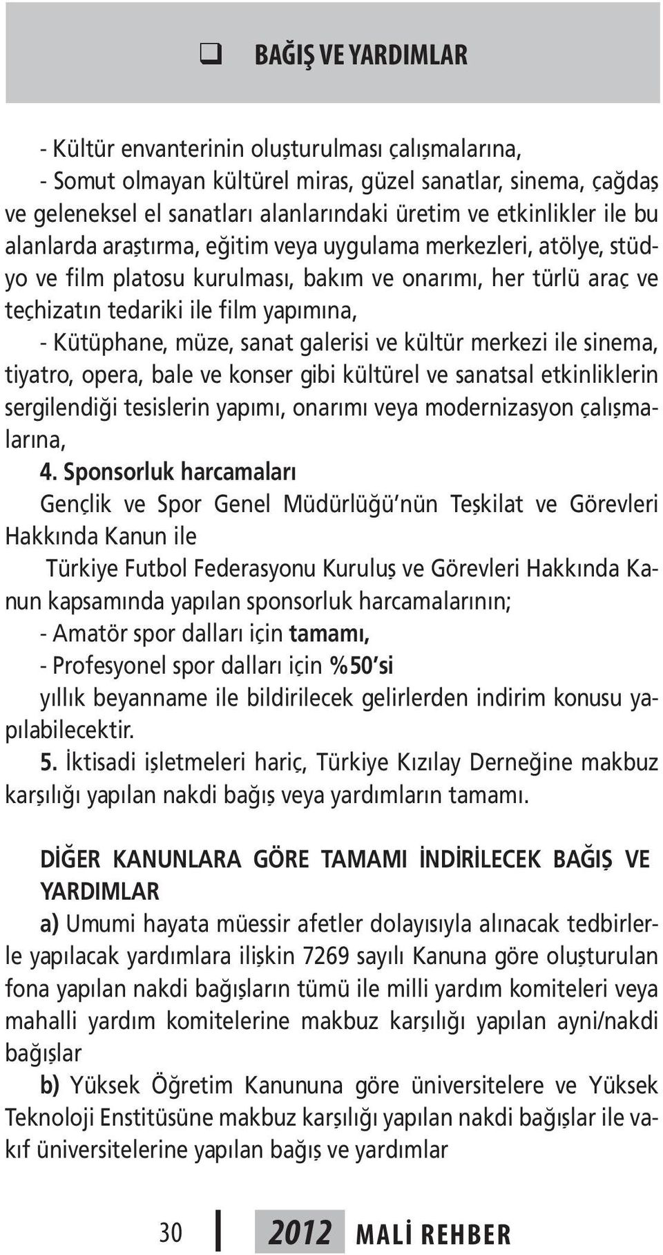 sanat galerisi ve kültür merkezi ile sinema, tiyatro, opera, bale ve konser gibi kültürel ve sanatsal etkinliklerin sergilendiği tesislerin yapımı, onarımı veya modernizasyon çalışmalarına, 4.