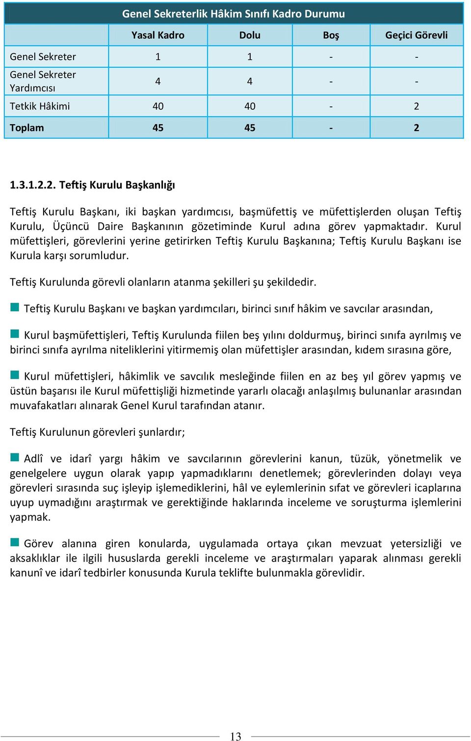 1.3.1.2.2. Teftiş Kurulu Başkanlığı Teftiş Kurulu Başkanı, iki başkan yardımcısı, başmüfettiş ve müfettişlerden oluşan Teftiş Kurulu, Üçüncü Daire Başkanının gözetiminde Kurul adına görev yapmaktadır.