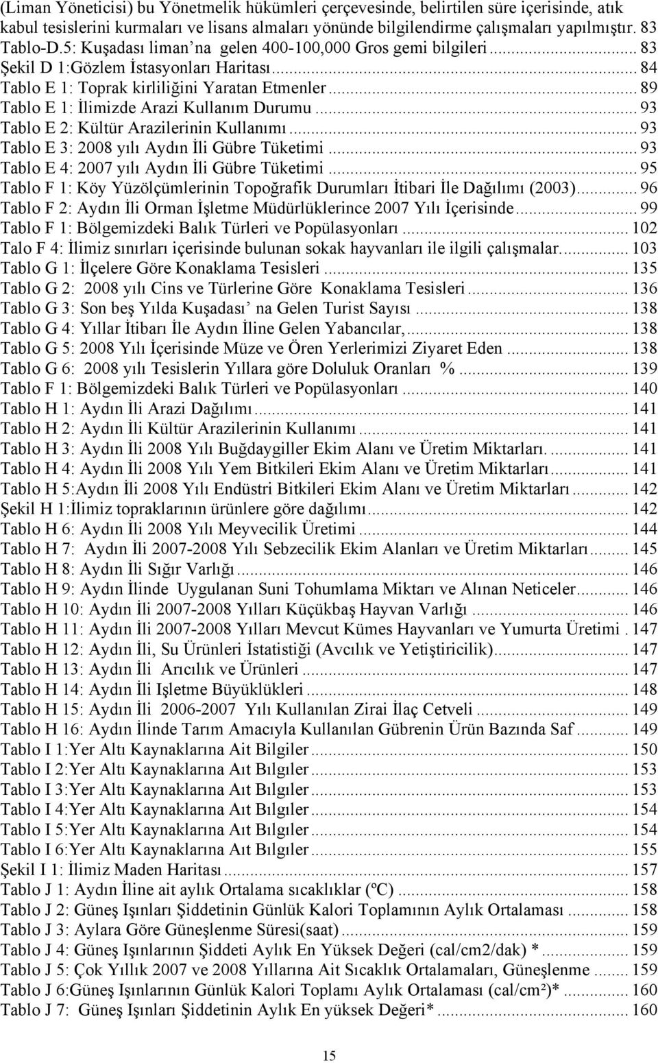 .. 89 Tablo E 1: İlimizde Arazi Kullanım Durumu... 93 Tablo E 2: Kültür Arazilerinin Kullanımı... 93 Tablo E 3: 2008 yılı Aydın İli Gübre Tüketimi... 93 Tablo E 4: 2007 yılı Aydın İli Gübre Tüketimi.