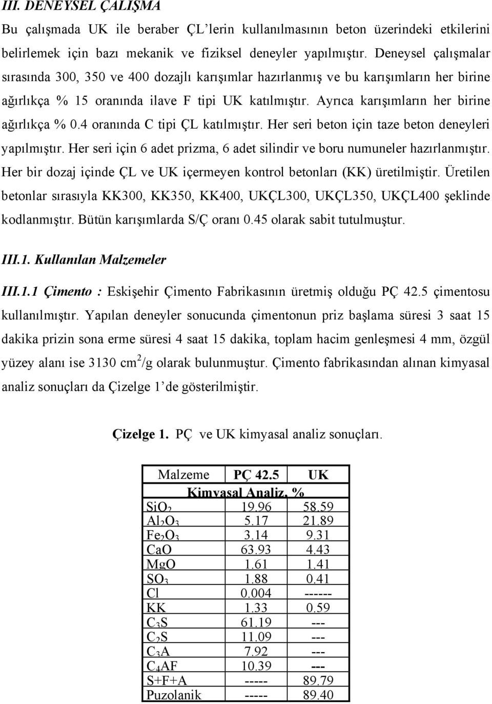 Ayrıca karışımların her birine ağırlıkça % 0.4 oranında C tipi ÇL katılmıştır. Her seri beton için taze beton deneyleri yapılmıştır.