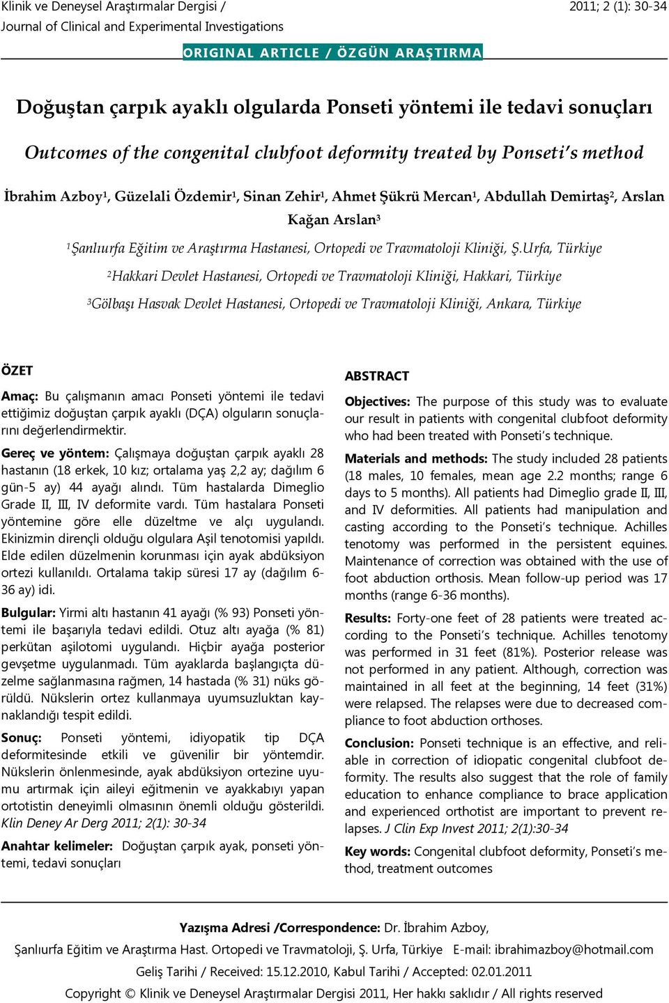 Kağan Arslan 3 1 Şanlıurfa Eğitim ve Araştırma Hastanesi, Ortopedi ve Travmatoloji Kliniği, Ş.