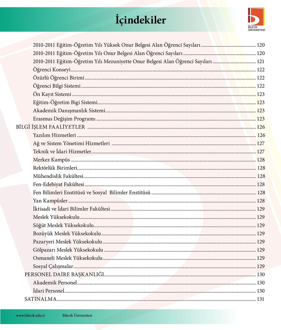 .. 123 Eğitim-Öğretim Bigi Sistemi... 123 Akademik Danışmanlık Sistemi... 123 Erasmus Değişim Programı... 123 Bilgi İşlem Faaliyetler... 126 Yazılım Hizmetleri... 126 Ağ ve Sistem Yönetimi Hizmetleri.