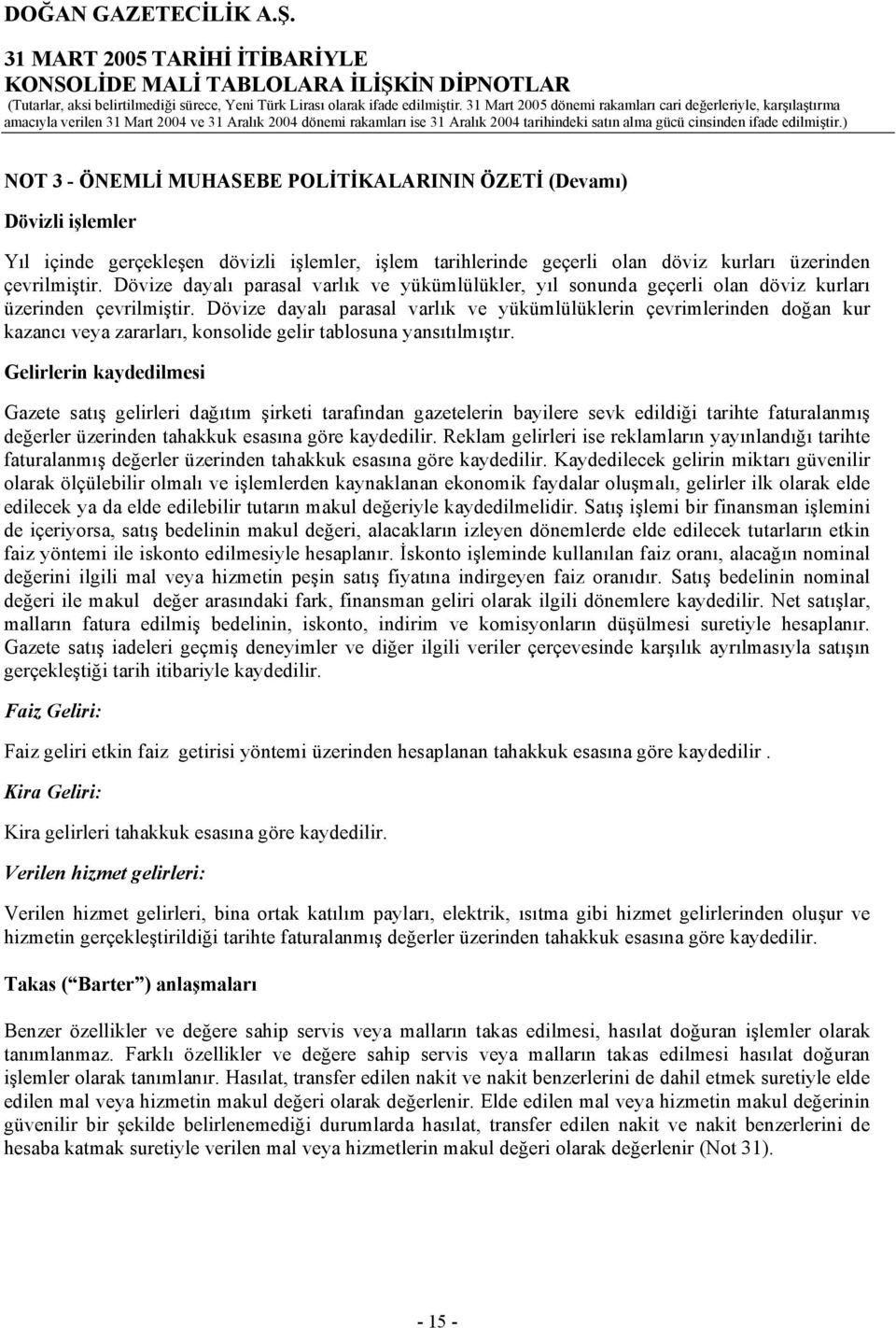 geçerli olan döviz kurları üzerinden çevrilmiştir. Dövize dayalı parasal varlık ve yükümlülükler, yıl sonunda geçerli olan döviz kurları üzerinden çevrilmiştir.