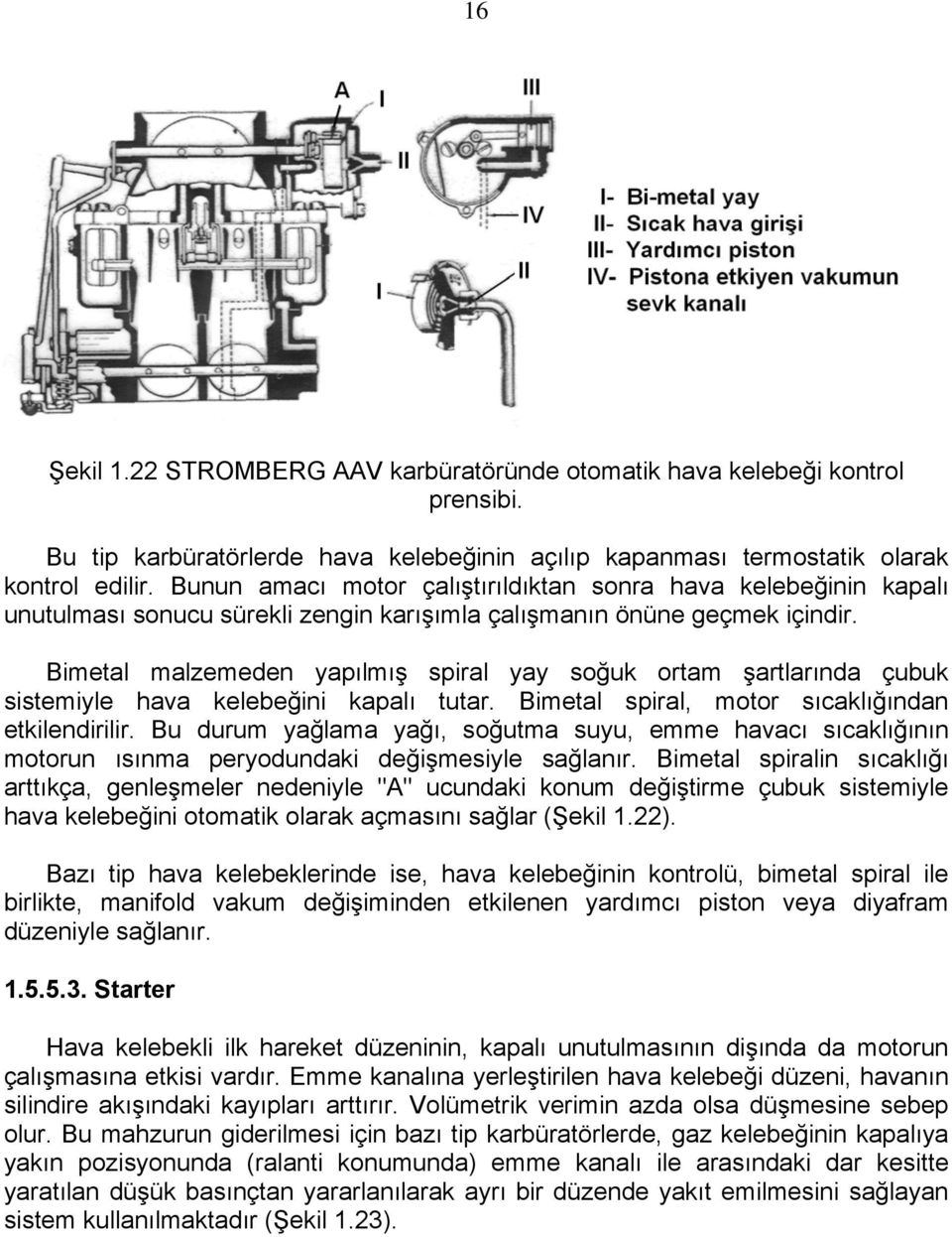 Bimetal malzemeden yapılmış spiral yay soğuk ortam şartlarında çubuk sistemiyle hava kelebeğini kapalı tutar. Bimetal spiral, motor sıcaklığından etkilendirilir.