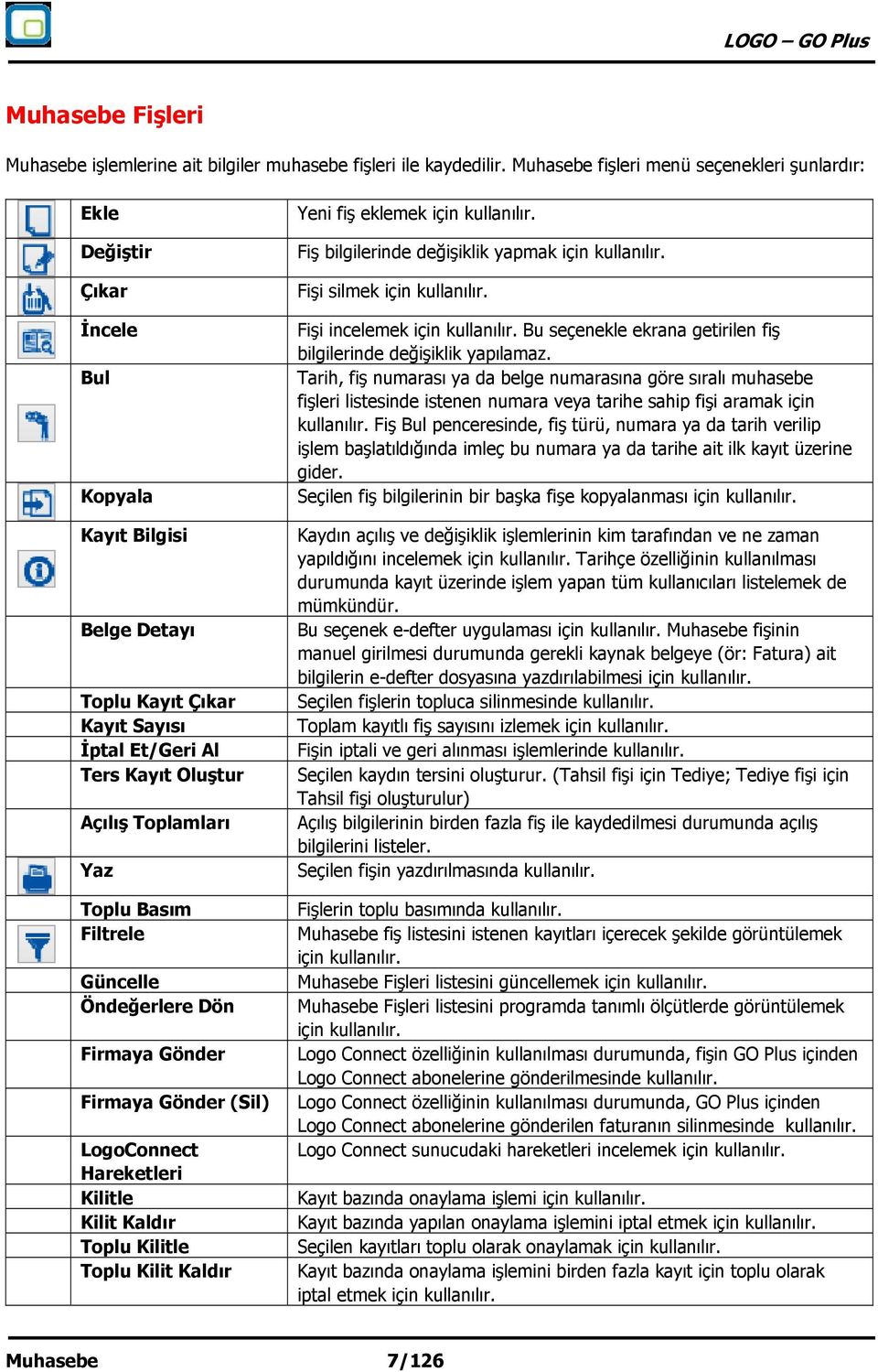 Toplu Basım Filtrele Güncelle Öndeğerlere Dön Firmaya Gönder Firmaya Gönder (Sil) LogoConnect Hareketleri Kilitle Kilit Kaldır Toplu Kilitle Toplu Kilit Kaldır Yeni fiş eklemek için kullanılır.