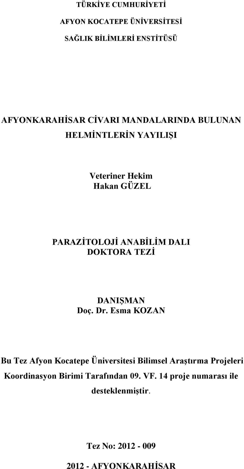 DOKTORA TEZİ DANIŞMAN Doç. Dr.