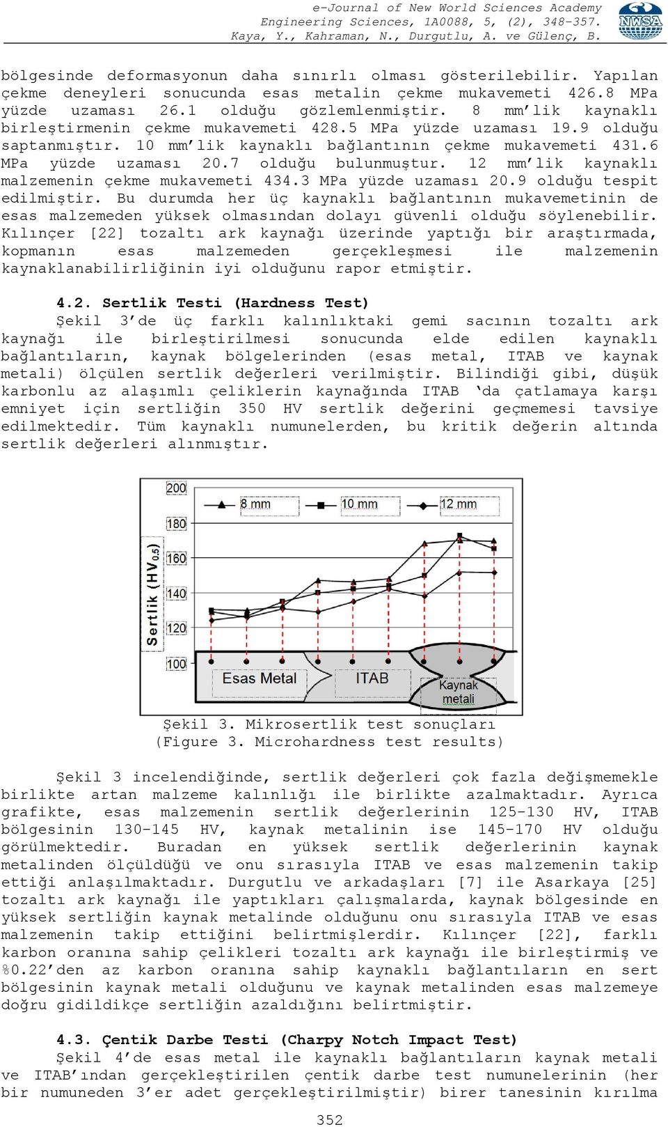 12 mm lik kaynaklı malzemenin çekme mukavemeti 434.3 MPa yüzde uzaması 20.9 olduğu tespit edilmiştir.