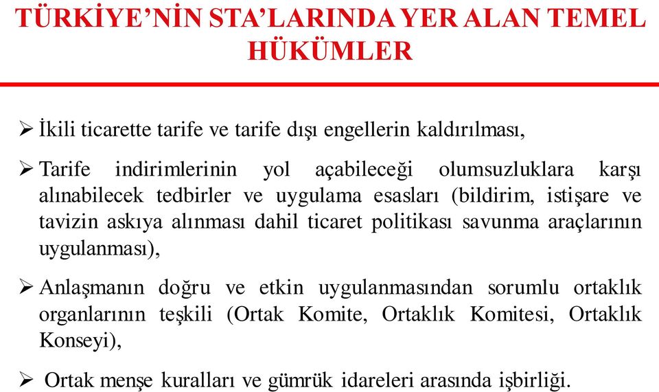 askıya alınması dahil ticaret politikası savunma araçlarının uygulanması), Anlaşmanın doğru ve etkin uygulanmasından sorumlu