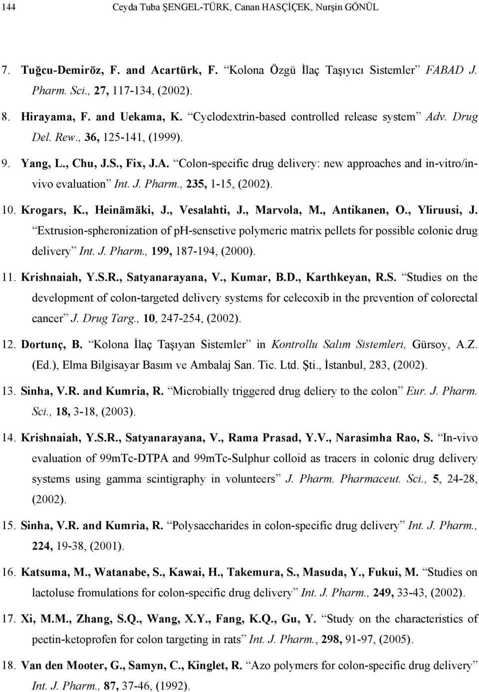 J. Pharm., 235, 1-15, (2002). 10. Krogars, K., Heinämäki, J., Vesalahti, J., Marvola, M., Antikanen, O., Yliruusi, J.