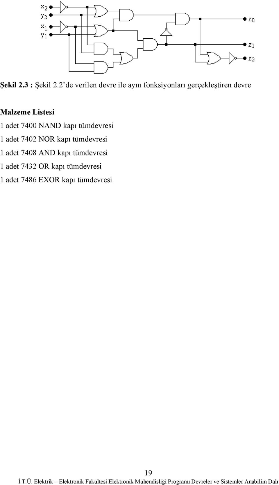 Malzeme Lstes 1 adet 7400 NAND kapı tümdevres 1 adet 7402 NOR