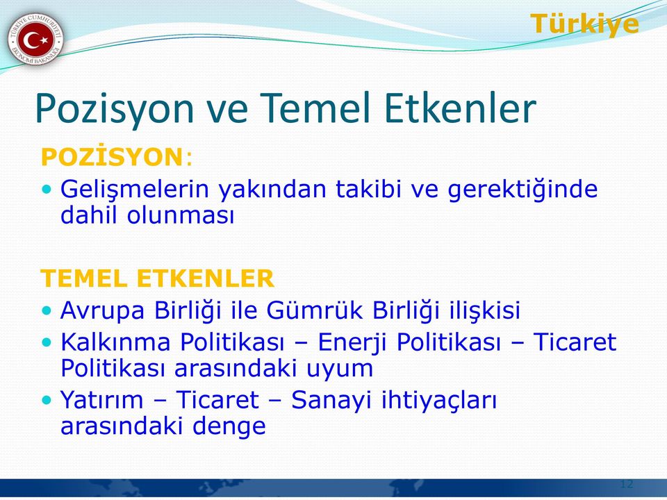 Gümrük Birliği ilişkisi Kalkınma Politikası Enerji Politikası Ticaret