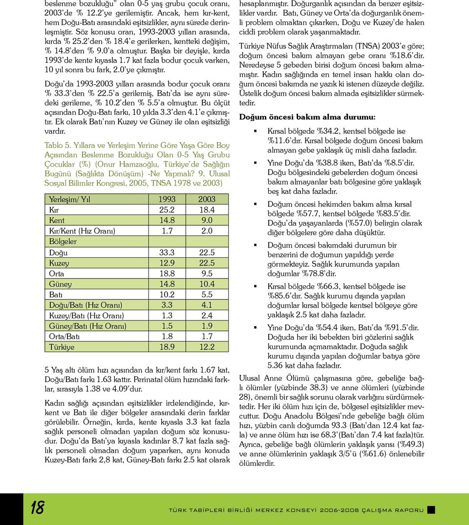 7 kat fazla bodur çocuk varken, 10 yıl sonra bu fark, 2.0 ye çıkmıştır. Doğu da 1993-2003 yılları arasında bodur çocuk oranı % 33.3 den % 22.5 a gerilemiş, Batı da ise aynı süredeki gerileme, % 10.