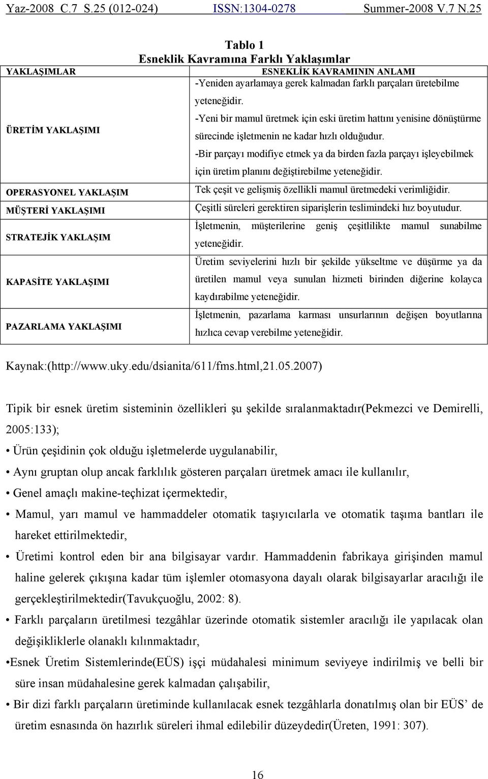 -Bir parçayı modifiye etmek ya da birden fazla parçayı işleyebilmek için üretim planını değiştirebilme yeteneğidir. Tek çeşit ve gelişmiş özellikli mamul üretmedeki verimliğidir.